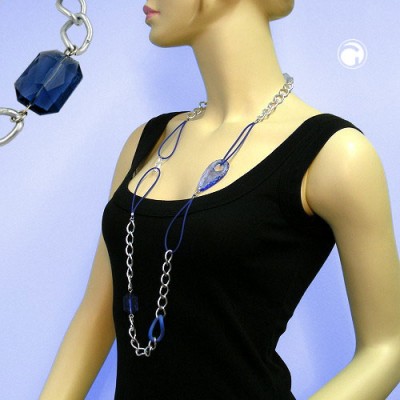 Collier Halskette blau-silber-kristall 100cm