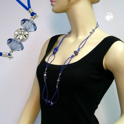 Collier Halskette dunkelblau-silber Gummi blau 95cm