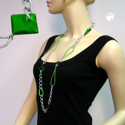 Collier Halskette Weitpanzer und Gummi grün 100cm