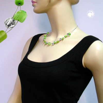 Collier Halskette Glas lindgrün Draht 45cm