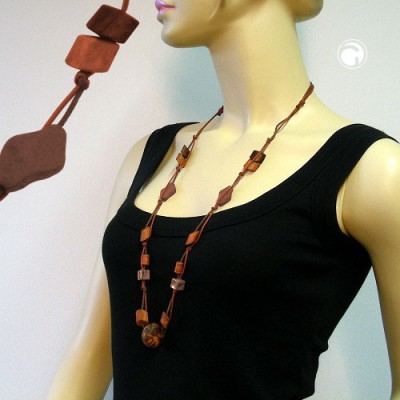 Collier Halskette rotbraun-marmoriert mit Kordel 100cm