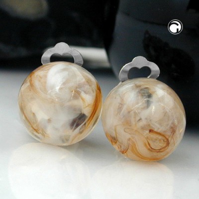 Ohrring 18mm braun-weiß-transparent-marmor