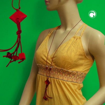 Collier Halskette Viereck rot-transparent 90cm