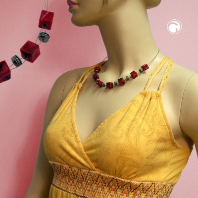 Collier Halskette Würfel rot-schwarz-marmoriert 45cm
