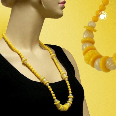 Collier Halskette Gravurperle gelb gelb-seide 75cm