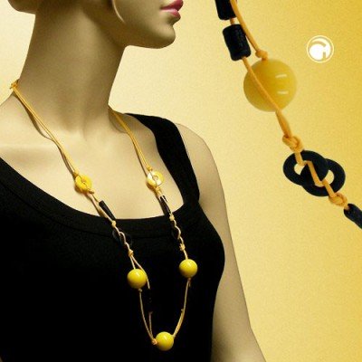 Collier Halskette gelb-glänzend schwarz-barock 100cm