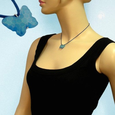 Halskette Schmetterling Schliff blau 42cm
