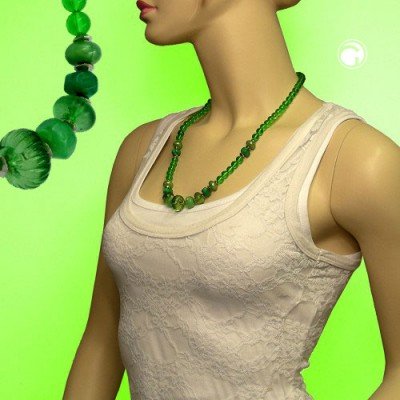 Collier Halskette Perlen grün-transparent 60cm