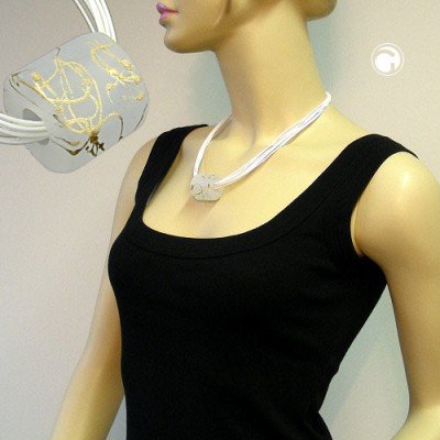 Collier Halskette Walze kristall-matt Faden Gold 50cm