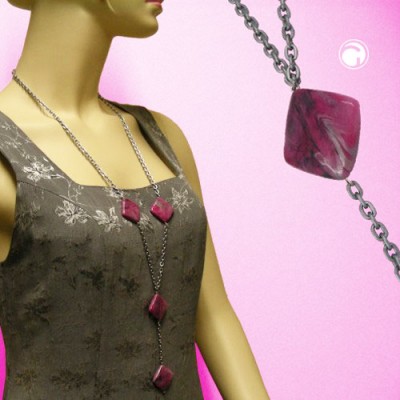 Collier Halskette AnkerCollier Halskette Vierecke pink-marm 95cm