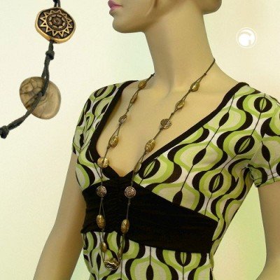 Collier Halskette seide-oliv Barockperle altgold 100cm