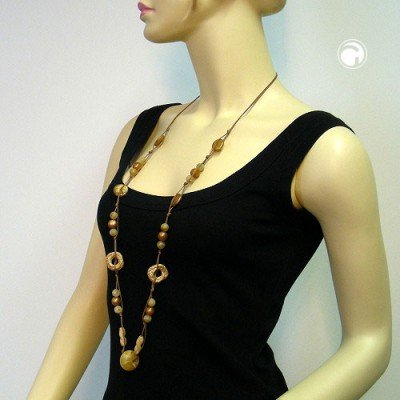 Collier Halskette seide-braun keramik-gold 100cm
