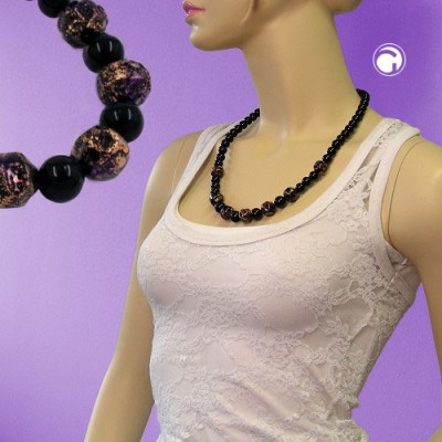 Collier Halskette Barockperlen schwarz-lila 60cm