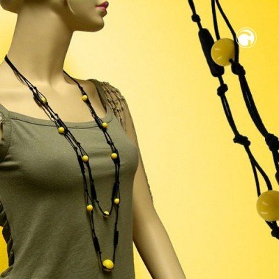Collier Halskette 2-reihig gelb-glänzend schwarz 90/105cm