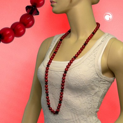Collier Halskette Perle rot-seide Facettenrad 100cm