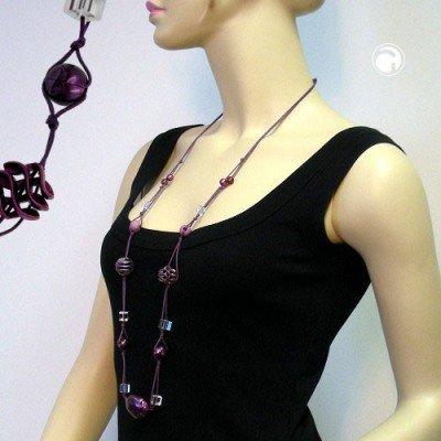 Collier Halskette Perlen lila-seide transparent 100cm