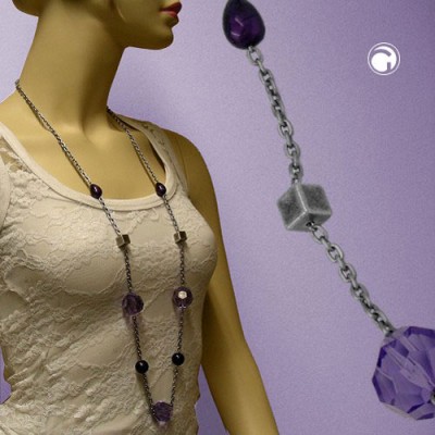 Collier Halskette Facettenperle lila Ankerkette 100cm