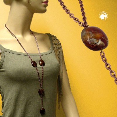 Collier Halskette Nugget braunton Ankerkette 100cm