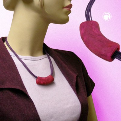 Collier Halskette Rohr flach-gebogen pink-lila 45cm