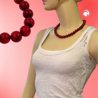 Collier Halskette 10mm Perlen rot-schwarz 45cm