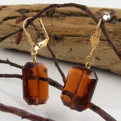 Ohrring Viereck facettiert rauchtopas