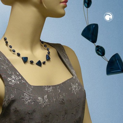 Collier Halskette Dreieck und Olive stahlblau 45cm