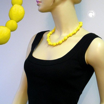 Collier Halskette Perlen graviert gelb-glänzend 50cm
