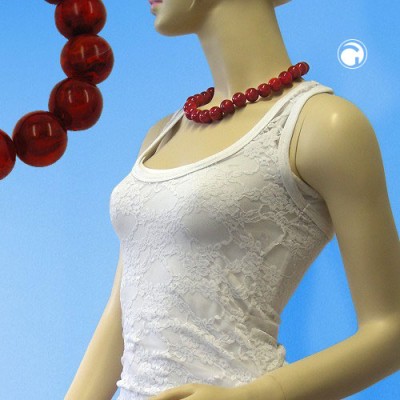 Halskette Perlen 18mm dunkelrot marmor 50cm