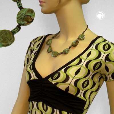 Collier Halskette Kiesel oliv-türkis mit Kordel 50cm