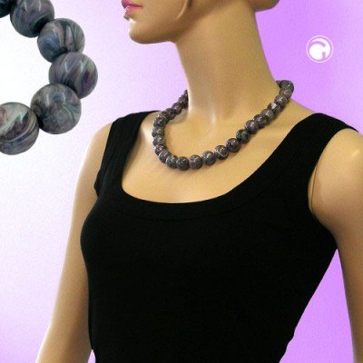 Collier Halskette Perlen 16mm grau-ton marmor 45cm
