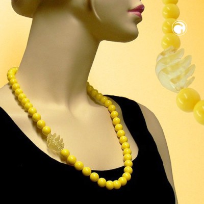 Collier Halskette Perlen und Spiralperle gelb 60cm