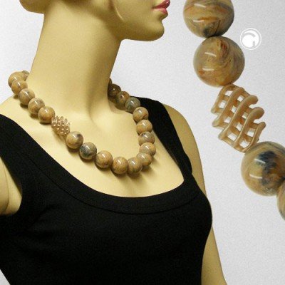 Collier Halskette Perlen und Spirale braun marmor 60cm