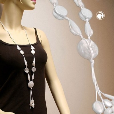 Collier Halskette Scheibe weiß seidig-glänzend 90cm