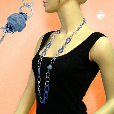 Collier Halskette Weitpanzer silber-hell und blau 95cm