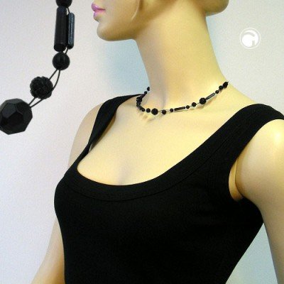 Collier Halskette Schliff-und Blumenperle schwarz 42cm