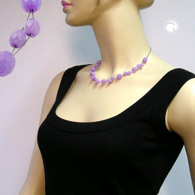 Collier Halskette Glasperle facettiert flieder 43cm