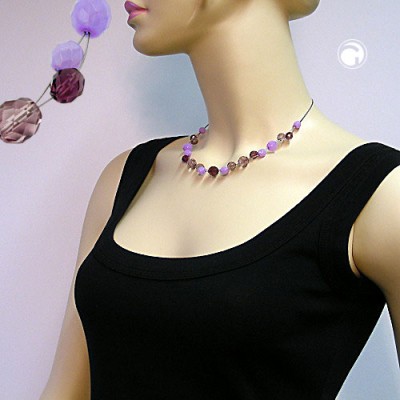 Collier Halskette Glas lila-flieder Draht 43cm