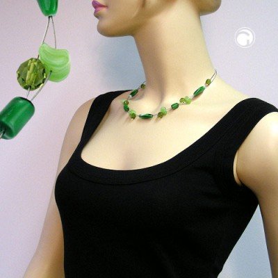 Collier Halskette Glas Vierkant grün-weiß 45cm