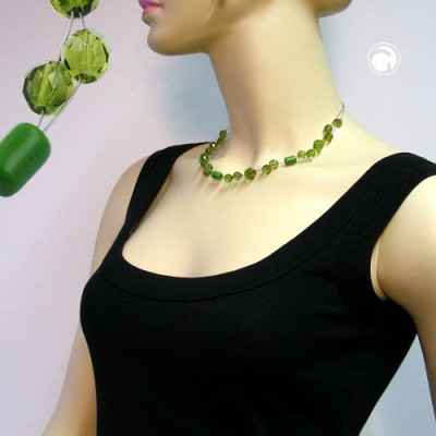 Collier Halskette Glasperle facettiert grün 43cm