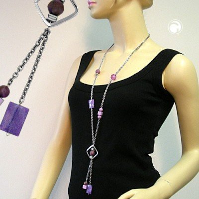 Collier Halskette flieder-transparent und flitter 90cm