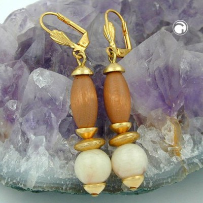 Ohrring Holz beige-braun-gold