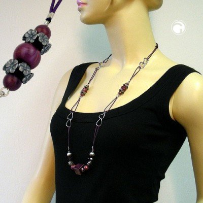 Collier Halskette pflaume-altsilber mit Kordel 100cm