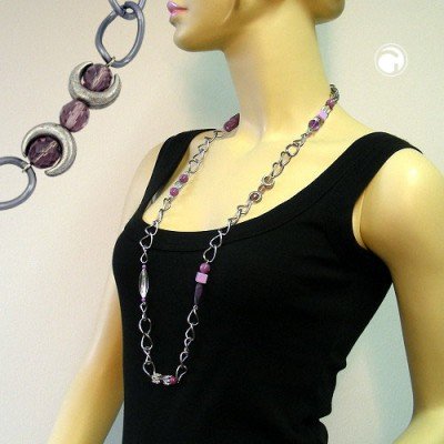 Collier Halskette lila-kristall-altsilber-grau 95cm