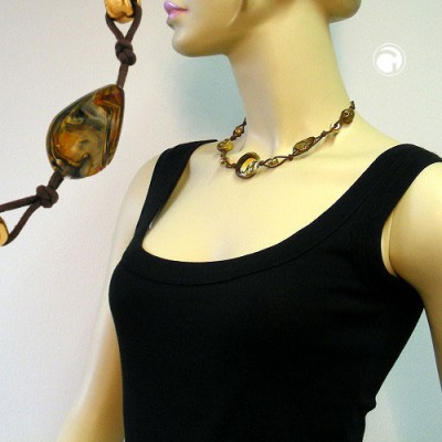 Collier Halskette Scheibe braun-beige-gold 45cm