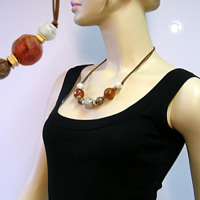 Collier Halskette natur-braun-karamel-gold 55cm