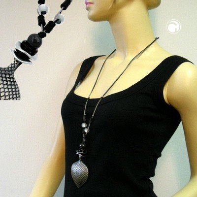 Collier Halskette Schuppenblatt altsilber 90cm