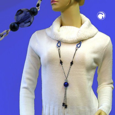 Collier Halskette Wabenperle blau AnkerCollier Halskette grau 90cm