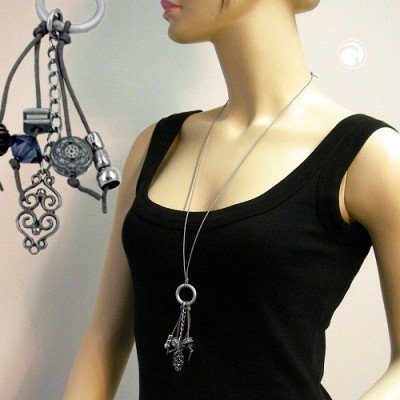 Collier Halskette Ring hellgrau-silber grau 90cm