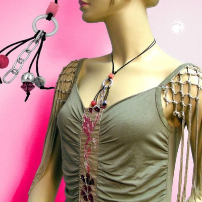 Collier Halskette Ring hellgrau-silber pink-rosa 90cm