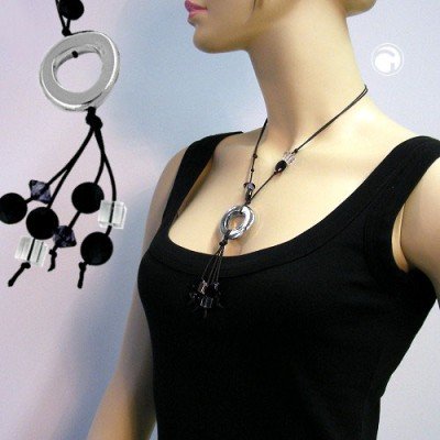 Collier Halskette Knochenring chrom schwarz 90cm
